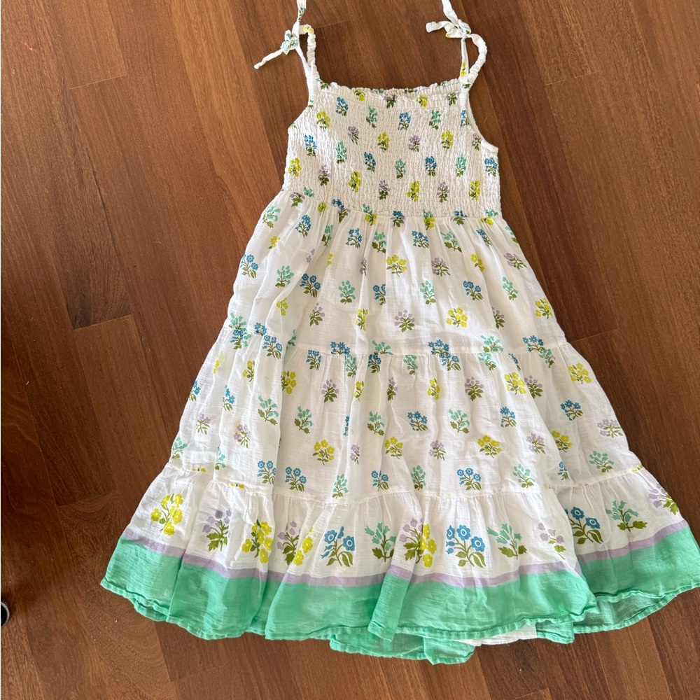 Boden White and Green Floral Kids Dress